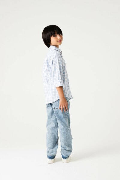 Boys White Sky Grid Shirt