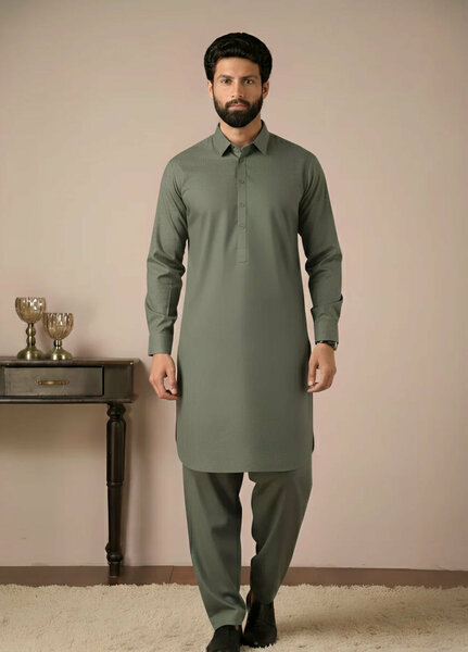 Gold Medal by Stitching Cotton Men RTW Solid Poly 2 Piece Suit Dark Grey SMKS-129 - Casual Collection