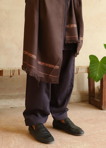 Mazham Mens Shawls Textured Acrylic 1 Piece Smoky Brown Winter Collection