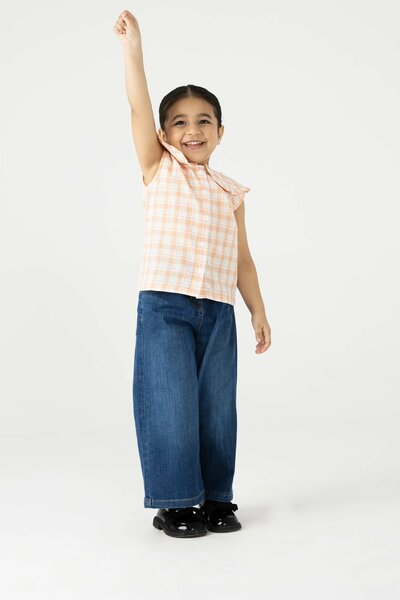 Coral Plaid Cotton Top