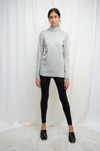 VYBE - High Neck Slim Fit Basic Tee-Grey
