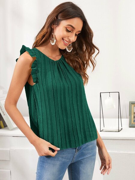 Shein - Gathered Neckline Frill Trim Fuzzy Top