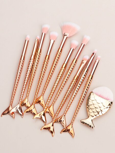 Shein - Makeup Brush Sets, 11pcs Cartoon Cute Fish Scale Multifunctional Multifunctional Makeup Brush Cosmetic Makeup Tool For Beginner, Makeup Brush/Cosmetic Brush Black Friday