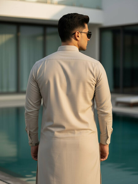 Beige Plain Exclusive Range Designer Shalwar Kameez (SK-603)
