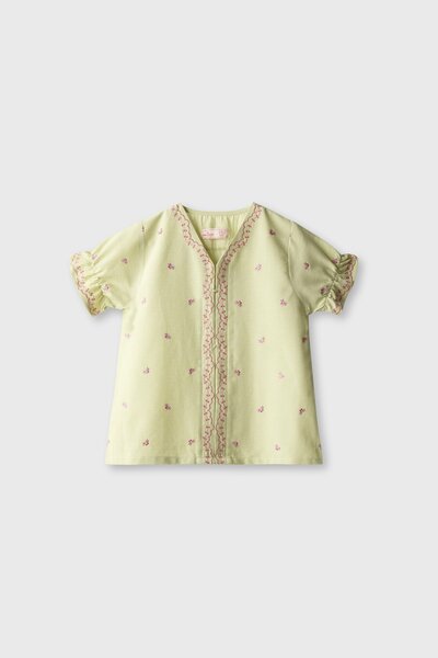 Green Vine Embroidered Cotton Top