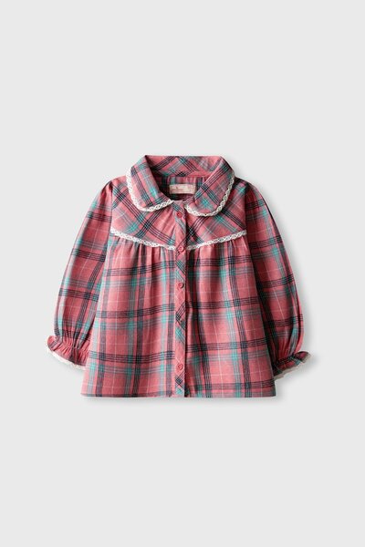 Rosewood Check Lace Flannel Top