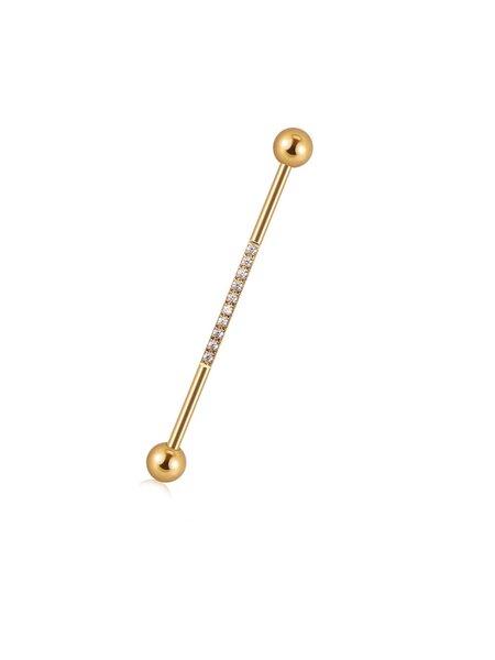 Shein - 1pc Fashion Stainless Steel Cubic Zirconia & Barbell Decor Stud Earrings For Women For Daily Decoration