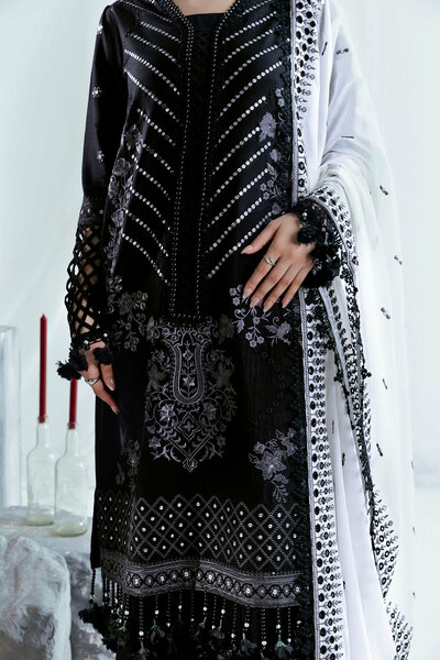 3 Piece Embroidered Lawn Suit with Borders and Denting Dupatta