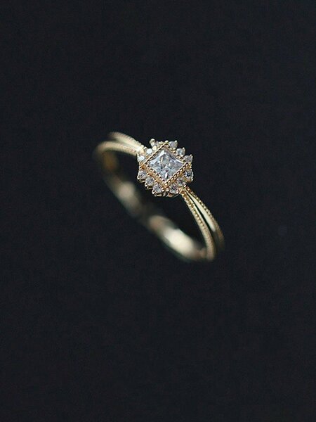 Shein - 1pc S925 Sterling Silver Simple Elegant Luxury Fashion Temperamental Sparkling Square  Ring Adjustable For Women Girl Jewelry Gift