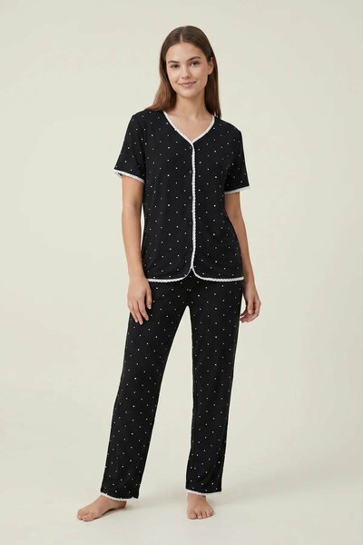 BLS - Heart Print Pajama Set - Black