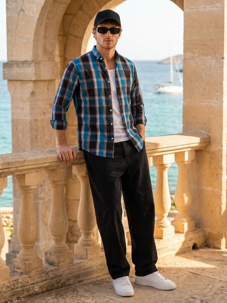 Multi Check Button Down Casual Shirt (CSC-455)