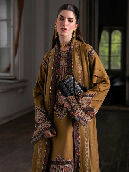 Dulzura by Bin Ilyas Unstitched Embroidered Leather Peach 3 Piece Suit BI26UPD 1027B - Leather Collection