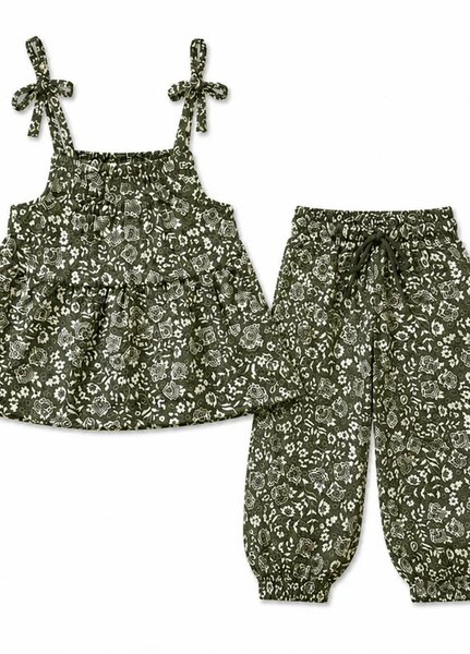 BabyCo Kids RTW Printed Cotton Co-Ord Sets Suit Olive Bloom Girls - Casual Collection