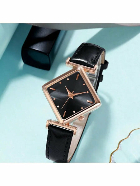 Shein - 1Pc Women'S Elegant Fashion Rhombus Alloy Case Pu Leather Band