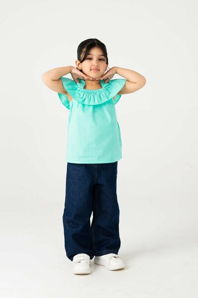 Solid Sea Green Ruffle Top
