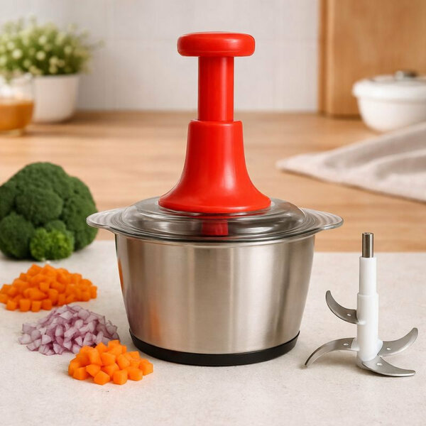 Premium 2 Litre Stainless Steel Manual Push Chopper – Assorted Colors