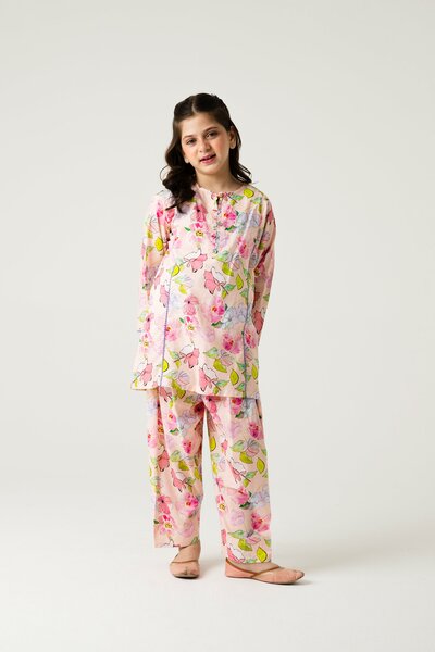 Soft Floral Pink Kurta Shalwar - 2pc