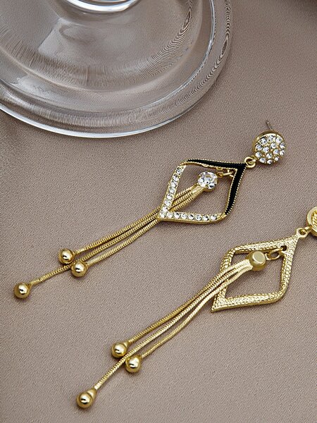 Shein - Rhinestone Geo Decor Drop Earrings