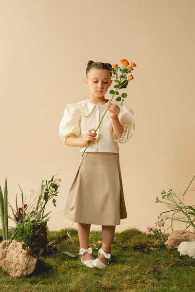 Fauna Skirt | Cotton denim pleated skirt with tailored A-line silhouette