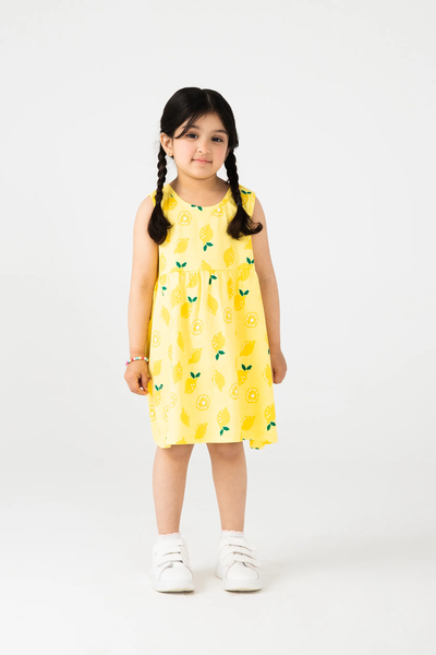 Citrus Lemon Printed Jersey Frock