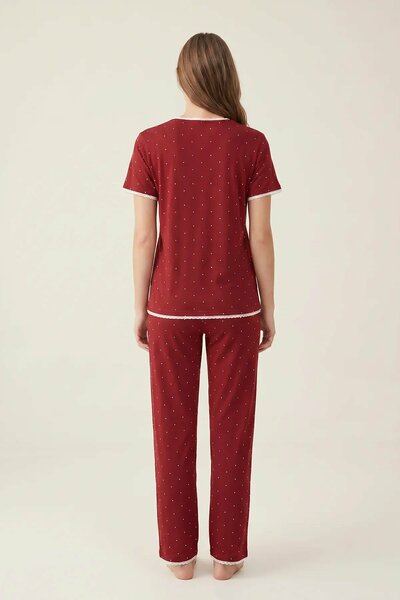 BLS - Heart Print Pajama Set - Jujube Red