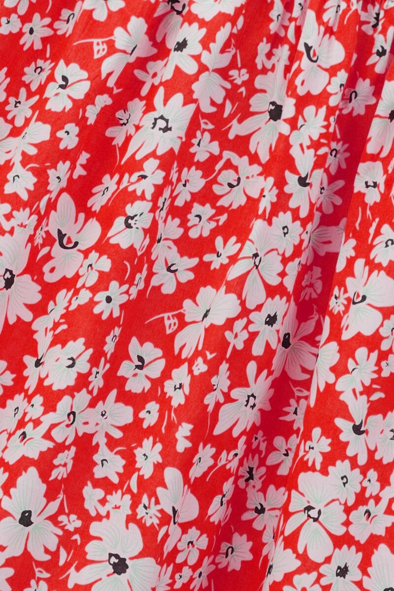 Red Puffy-Sleeve Cotton Dress