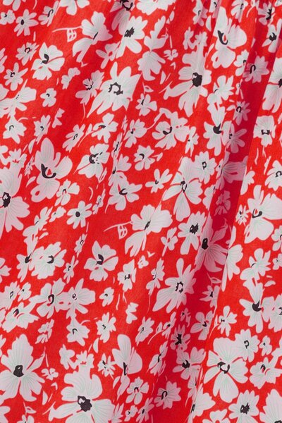 Red Puffy-Sleeve Cotton Dress