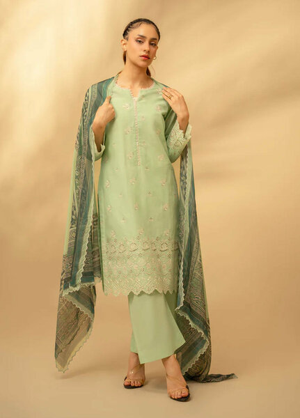 Zouj Chikankari Lawn Suits Unstitched 3 Piece ZJ25CL D-04 Sage Bloom - Summer Collection
