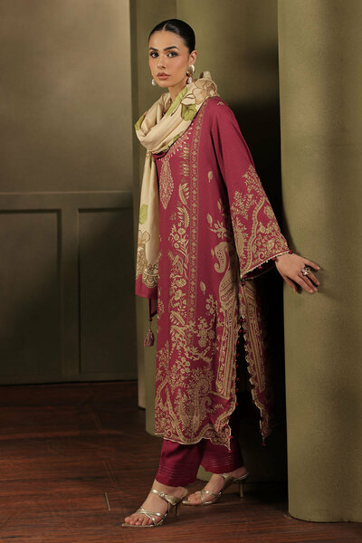 3 Piece Printed Crepe Dobby Suit