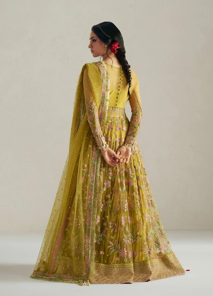 Vera Unstitched Embroidered Net 4 Piece Suit VR26UWF Marigold Mustard - Wedding Collection