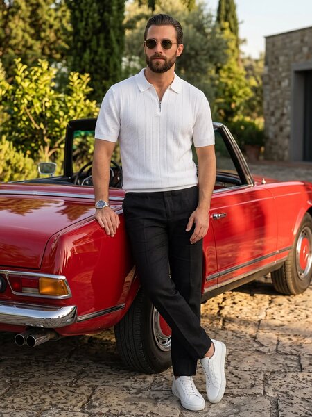 White Knitted Zipper Polo (SKZP-070)
