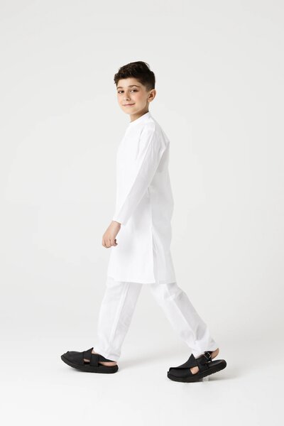 Boys Traditional White Embroidered Kurta Set