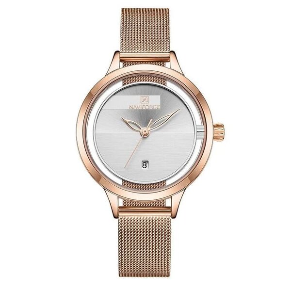 Naviforce- Ladies Japan Quartz Mesh Band Wrist Watch With Brand Box -NF5014 Rose Gold