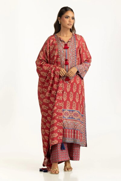 3PC Printed Rawsilk Suit