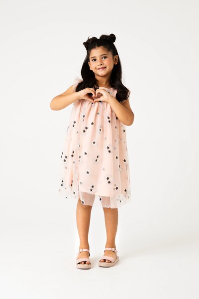 Peach Floral Net Dress