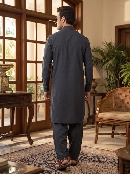 Charcoal Designer Shalwar Kameez (SK-713)