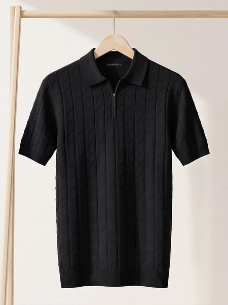 Black Knitted Zipper Polo (SKZP-071)