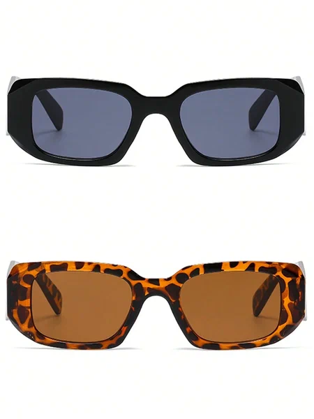 Shein - 2 Pairs Full Frame Geometric Polygon Retro Personalized Fashion Glasses