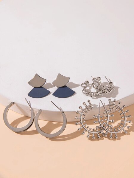 Shein - 4pairs Color Block Geo Drop Earrings