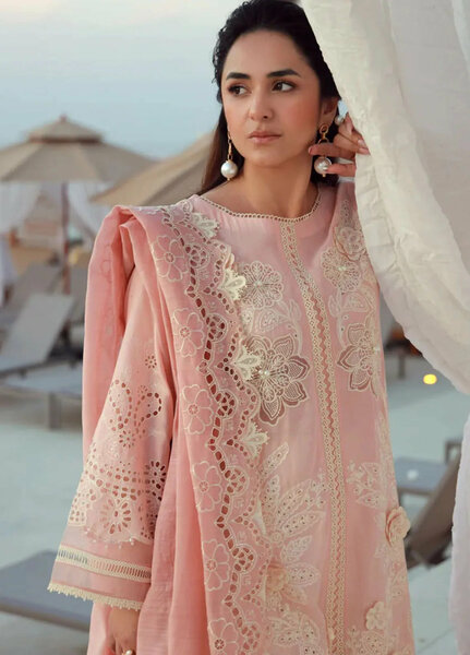 Minor Defect - Gulmina Embroidered Lawn Suit Unstitched 3 Piece GLM25US Pink Lilly - Summer Collection