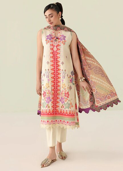 Rosette by Roheenaz Unstitched Lawn Embroidered 3 Piece Suit RNZ26UR Pastel Symphony-5A - Summer Collection