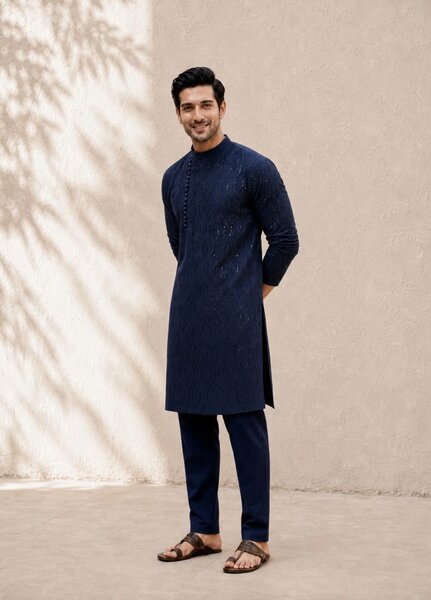 TGM Mens RTW Chikankari Chikankari Kurta Pajama Suit Eminence Blue Festive Collection