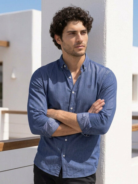 Mid Blue Button Down Denim Casual Shirt (CSD-042)