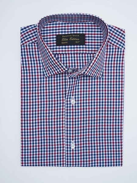 Red & Blue Checkered, Elite Edition, Cutaway Collar Men’s Formal Shirt (FS-2999)