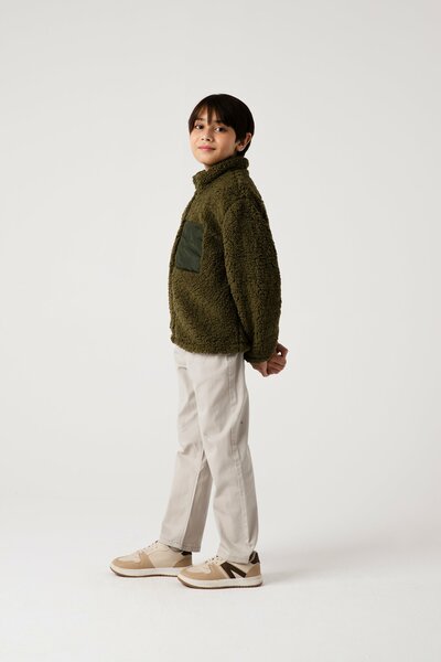 Boys Olive Sherpa Fleece Jacket