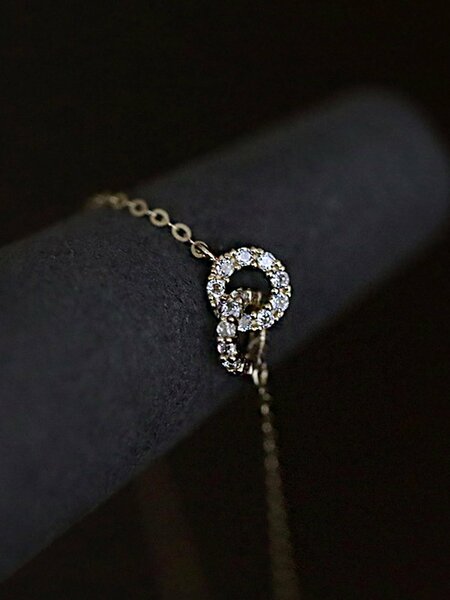 Shein - 1pc Luxurious Japanese Korean S925 Sterling Silver Loop By Loop Bracelet For Women Circular Double Ring Gold Plated Bracelets Gift