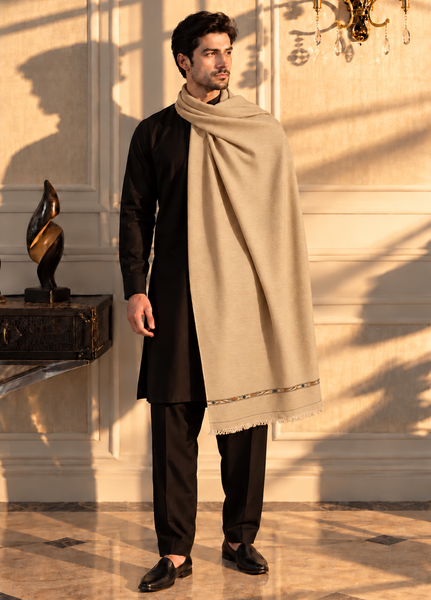 Sanaulla Exclusive Range Men Solids Wool Shawl KPS: D-80 Fawn - Winter Collection