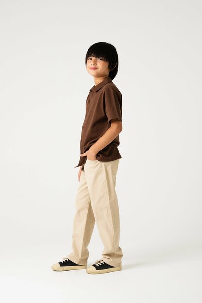 Boys Brown Popcorn Button Tee
