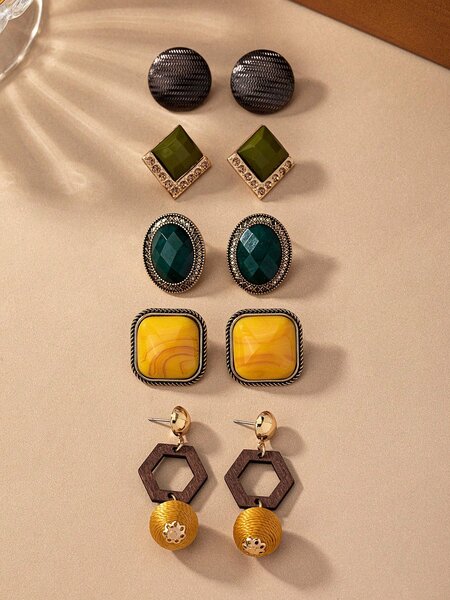 Shein - Five Pairs Of Fashionable And Versatile Retro Classical Earrings