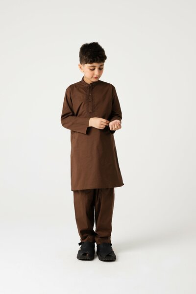 Boys Heritage Brown Embroidered Kurta Shalwar
